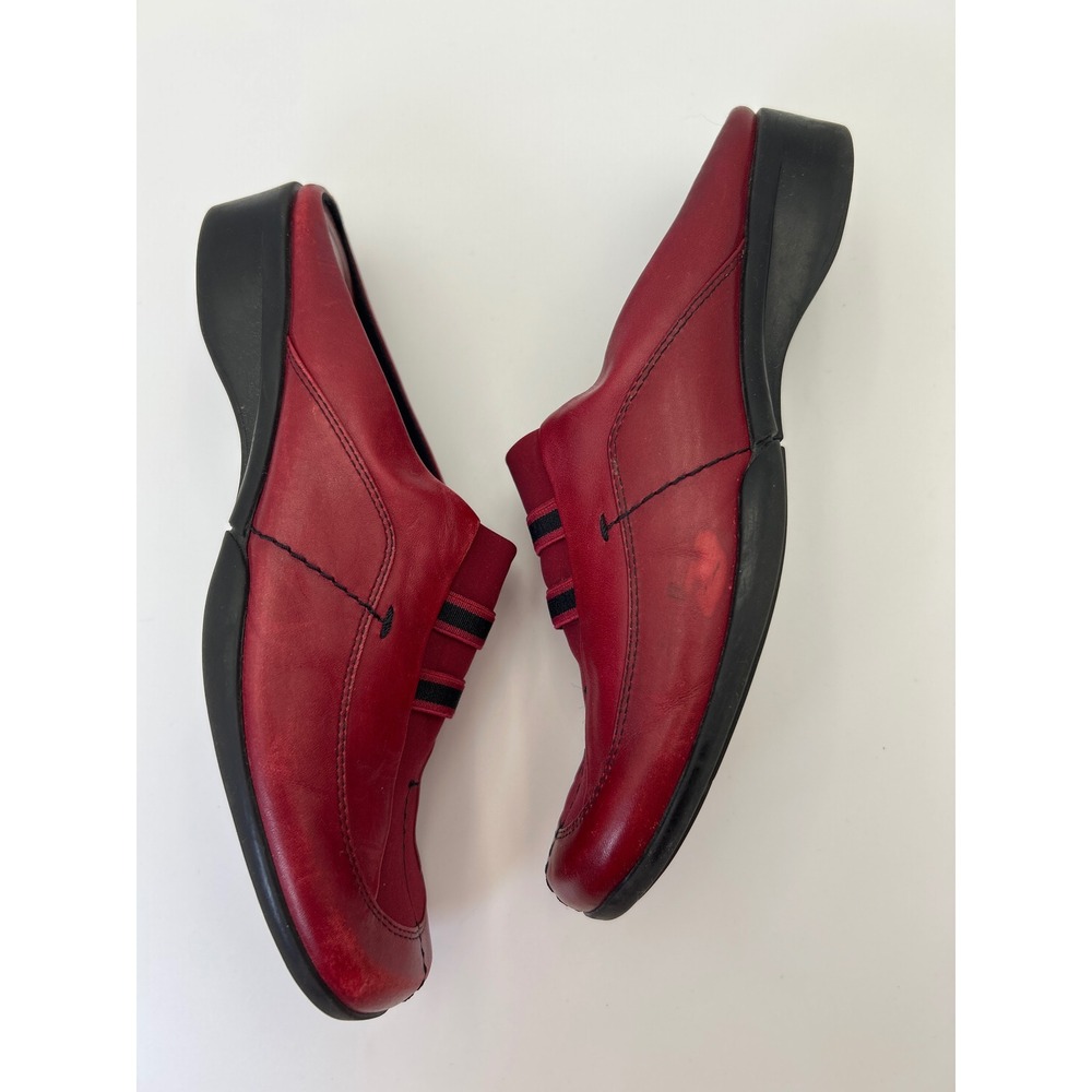 Nine West Renny Red Leather Slide Mules Womens 7.5 Square Low Wedge 90's Heels - Picture 5 of 13